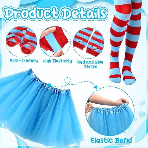JieyueJewelry 12 Pcs Tulle Tutu Costume for Women Red Blue Tulle Tutus Skirts Striped Socks Stretchy Gloves Ponytails Headband in Kuwait