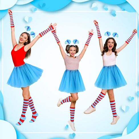 JieyueJewelry 12 Pcs Tulle Tutu Costume for Women Red Blue Tulle Tutus Skirts Striped Socks Stretchy Gloves Ponytails Headband in Kuwait