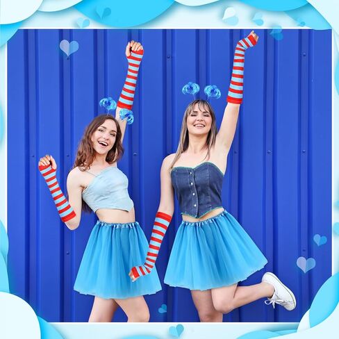 JieyueJewelry 12 Pcs Tulle Tutu Costume for Women Red Blue Tulle Tutus Skirts Striped Socks Stretchy Gloves Ponytails Headband in Kuwait