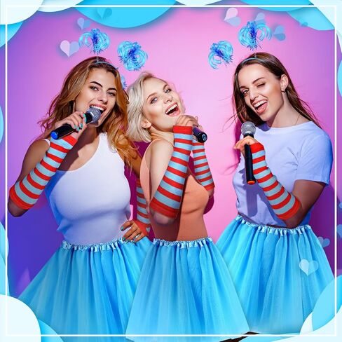 JieyueJewelry 12 Pcs Tulle Tutu Costume for Women Red Blue Tulle Tutus Skirts Striped Socks Stretchy Gloves Ponytails Headband in Kuwait