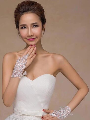 Jovono Women Bridal Wedding Gloves Rhinestone Fingerless Gloves Lace Driving Party Gloves in Kuwait