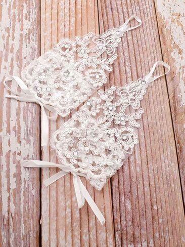 Jovono Women Bridal Wedding Gloves Rhinestone Fingerless Gloves Lace Driving Party Gloves in Kuwait