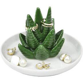 Aloe-Ring-Holder Jewelry-Tray Ceramic Cactus-Ring-Dish Trinket Tray for Best Friends Gifts Women Her Mom Sister Coworker Christmas-Gifts