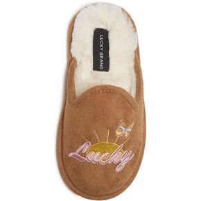شبشب Lucky Brand للفتيات مصنوع من الجلد السويدي الصغير، أحذية منزلية بنعل مطاطي غامض، شبشب للأطفال مبطن بالفرو الصناعي للاستخدام الداخلي والخارجي