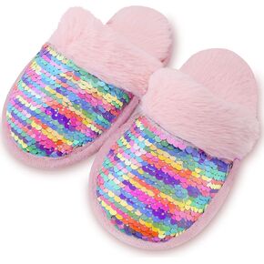 شباشب منزل من القطيفة للفتيات من دريم بريدج، شباشب ترتر قابلة للعكس باللون الوردي، شباشب ناعمة من القطيفة المريحة من الفرو بريليانس بلينغ غير قابلة للانزلاق، أحذية شتوية دافئة منفوشة سهلة الارتداء في الأماكن المغلقة للفتيات in Kuwait