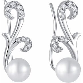 Aprila Women Pearl Earrings 925 Sterling Silver Pearl Climber Earrings with Jewelry Gift for Mother Grandma Girl Daughter Grandaughter Girlfriend