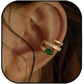 Green Snake Ear Cuff for Women Girls Emerald Crystal Snake Huggie Ear Cuff Fake Earrings Minimalist Non Pierced Ear Clips Cartilage Earring in Saudi Arabia