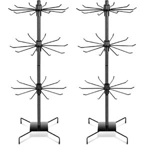 رف عرض دوار من 3 طبقات من باهفورام، حامل عرض للبيع بالتجزئة، رف عرض معدني دوار للمجوهرات وحلقات المفاتيح والقبعات والالعاب، دوار متحرك، ارتفاع قابل للتعديل، اسود، عبوة من قطعتين in Kuwait