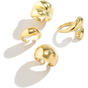 Chunky Irregular Ring Set for Women and Girls, Gold Plated Stainless Steel Statement Rings, Unique Design Spine Twist Waterdrop Drop Ring, Gift for Mom, Sister, Girlfriend