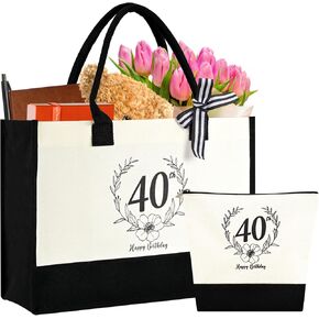 IWOLOMI 40th Birthday Bag, 40th Birthday Gifts for Women Canvas Tote Bag, 40th Birthday Gifts Cosmetic Bags for Women, Mom, Wife, Sister, Friends 40th Birthday Gifts in Kuwait
