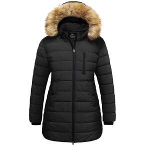 wantdo Women's Plus Size Winter Jacket Warm Long Puffer Coat Quilted Parka Jacket with Removable Fur Hood in Saudi Arabia