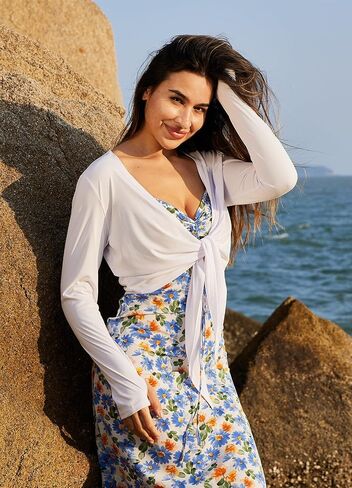 BALEAF Women's Tie Front Beach Cover Up UPF 50+ Cropped Lightweight Summer Cardigan Sun Wrap SPF Sun Shirts Outdoor in Saudi Arabia