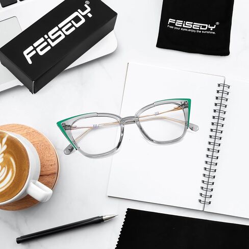 FEISEDY Oversized Cat Eye Glasses Frame Classic Eyeglasses with Clear Lens Eyewear for Women Men B0066 in Saudi Arabia