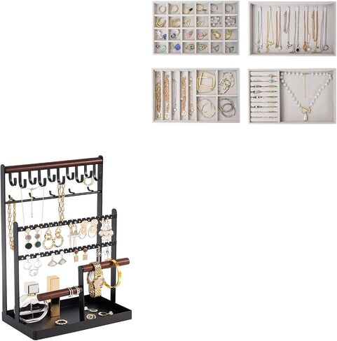 ProCase Set of 4 Stackable Jewelry Organizer Trays for Drawers Bundle with 6 Tier Jewelry Stand Necklace Holder in Saudi Arabia