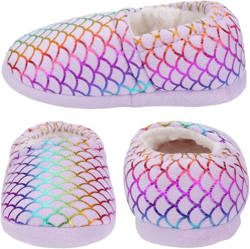 Girls Mermaid Princess Slippers Girls Glitter House Slippers No-Slip Memory Foam Slippers for Kids Memory Foam House Shoes (Little Kid/Big Kid) in Kuwait