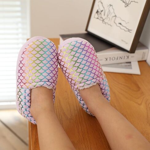 Girls Mermaid Princess Slippers Girls Glitter House Slippers No-Slip Memory Foam Slippers for Kids Memory Foam House Shoes (Little Kid/Big Kid) in Kuwait
