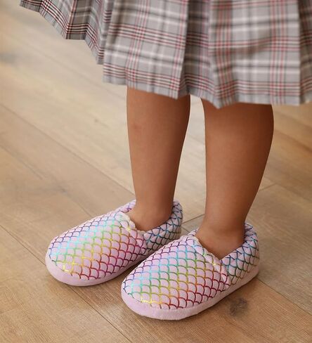 Girls Mermaid Princess Slippers Girls Glitter House Slippers No-Slip Memory Foam Slippers for Kids Memory Foam House Shoes (Little Kid/Big Kid) in Kuwait