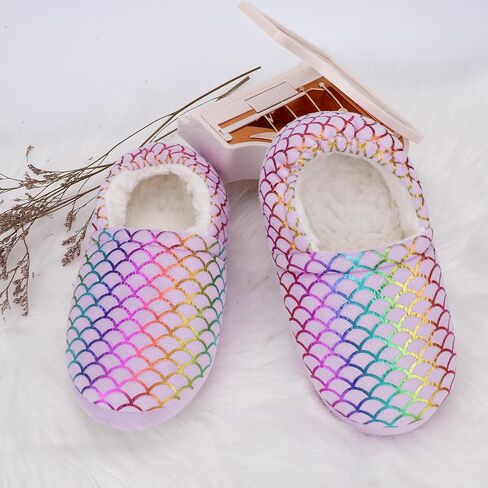 Girls Mermaid Princess Slippers Girls Glitter House Slippers No-Slip Memory Foam Slippers for Kids Memory Foam House Shoes (Little Kid/Big Kid) in Kuwait
