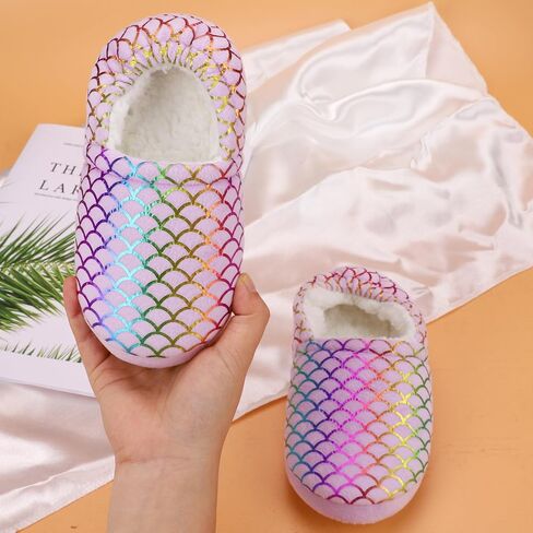 Girls Mermaid Princess Slippers Girls Glitter House Slippers No-Slip Memory Foam Slippers for Kids Memory Foam House Shoes (Little Kid/Big Kid) in Kuwait