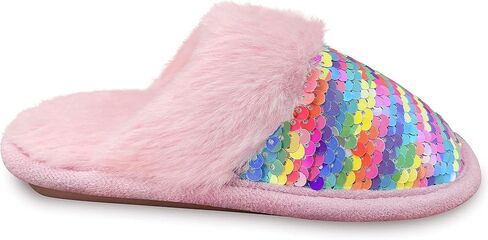 شباشب منزل من القطيفة للفتيات من دريم بريدج، شباشب ترتر قابلة للعكس باللون الوردي، شباشب ناعمة من القطيفة المريحة من الفرو بريليانس بلينغ غير قابلة للانزلاق، أحذية شتوية دافئة منفوشة سهلة الارتداء في الأماكن المغلقة للفتيات in Kuwait