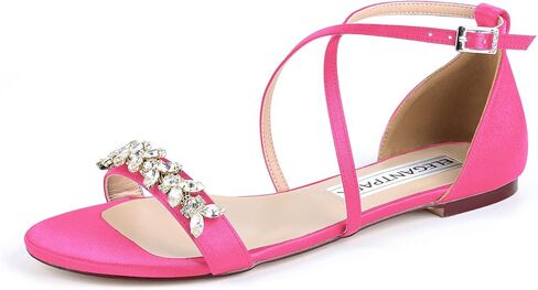 صنادل ELEGANTPARK FS2321 للنساء صنادل زفاف مفتوحة من الأمام لوصيفات العروس وصنادل بأشرطة من الساتان وحفلات الزفاف المسائية والصنادل الصيفية المسطحة in Kuwait