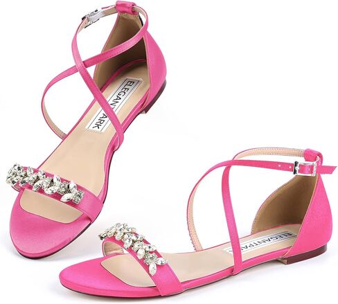 صنادل ELEGANTPARK FS2321 للنساء صنادل زفاف مفتوحة من الأمام لوصيفات العروس وصنادل بأشرطة من الساتان وحفلات الزفاف المسائية والصنادل الصيفية المسطحة in Kuwait