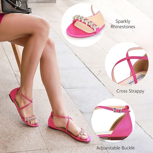 صنادل ELEGANTPARK FS2321 للنساء صنادل زفاف مفتوحة من الأمام لوصيفات العروس وصنادل بأشرطة من الساتان وحفلات الزفاف المسائية والصنادل الصيفية المسطحة in Kuwait