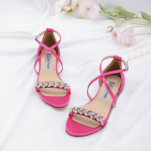 صنادل ELEGANTPARK FS2321 للنساء صنادل زفاف مفتوحة من الأمام لوصيفات العروس وصنادل بأشرطة من الساتان وحفلات الزفاف المسائية والصنادل الصيفية المسطحة in Kuwait