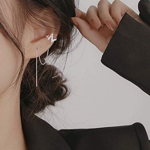 Sither Silver Cuff Chain Earrings for Women Cuff Crystal Earrings with Tassel Drop Dangle Bar Earrings Jewelry for Halloween Christmas Gift(1piece) in Saudi Arabia