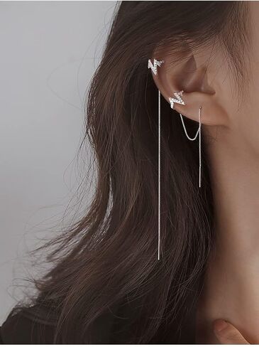 Sither Silver Cuff Chain Earrings for Women Cuff Crystal Earrings with Tassel Drop Dangle Bar Earrings Jewelry for Halloween Christmas Gift(1piece) in Saudi Arabia