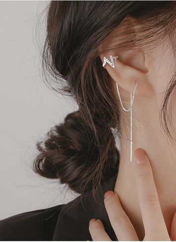 Sither Silver Cuff Chain Earrings for Women Cuff Crystal Earrings with Tassel Drop Dangle Bar Earrings Jewelry for Halloween Christmas Gift(1piece) in Saudi Arabia