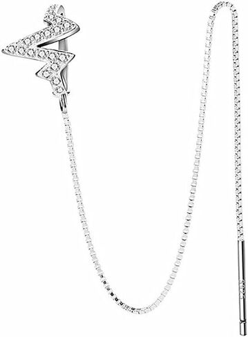 Sither Silver Cuff Chain Earrings for Women Cuff Crystal Earrings with Tassel Drop Dangle Bar Earrings Jewelry for Halloween Christmas Gift(1piece) in Saudi Arabia