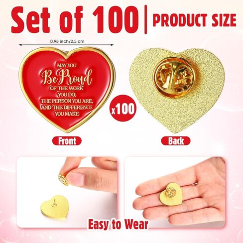 Tondiamo 100 Pcs Employee Appreciation Gifts Inspirational Motivational Quotes Heart Sign Lapel Pins Nurse Brooch Pocket Token Favors Clothing Pins for Women Nurses Coworker Teachers in Saudi Arabia