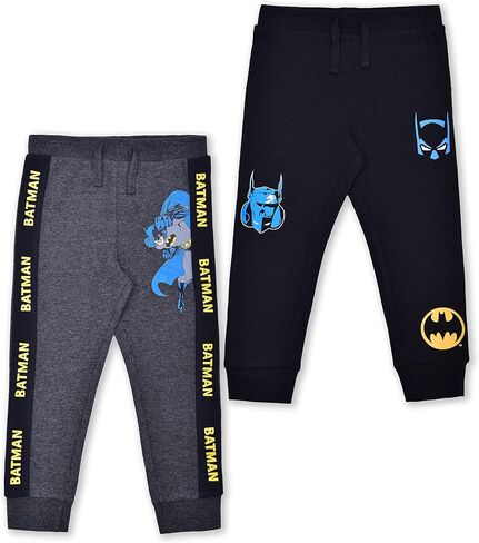 Warner Bros. Batman Boys 2 Pack Joggers مع رباط للأطفال الصغار والصغار - رمادي/أسود in Kuwait