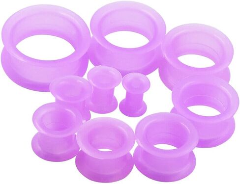 Pair 3/4" (19MM) PURPLE SILICONE EYELET TUNNELS Double Flare Gauges Thin Soft Flexible Flesh Plugs (2pcs), Silicone, no gemstone in Kuwait
