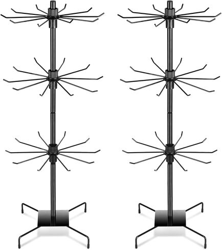 رف عرض دوار من 3 طبقات من باهفورام، حامل عرض للبيع بالتجزئة، رف عرض معدني دوار للمجوهرات وحلقات المفاتيح والقبعات والالعاب، دوار متحرك، ارتفاع قابل للتعديل، اسود، عبوة من قطعتين in Kuwait