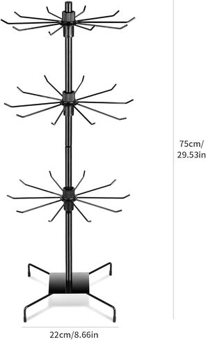 رف عرض دوار من 3 طبقات من باهفورام، حامل عرض للبيع بالتجزئة، رف عرض معدني دوار للمجوهرات وحلقات المفاتيح والقبعات والالعاب، دوار متحرك، ارتفاع قابل للتعديل، اسود، عبوة من قطعتين in Kuwait