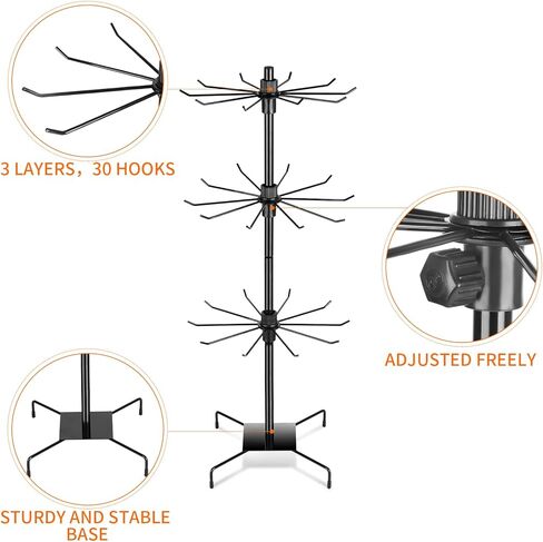 رف عرض دوار من 3 طبقات من باهفورام، حامل عرض للبيع بالتجزئة، رف عرض معدني دوار للمجوهرات وحلقات المفاتيح والقبعات والالعاب، دوار متحرك، ارتفاع قابل للتعديل، اسود، عبوة من قطعتين in Kuwait