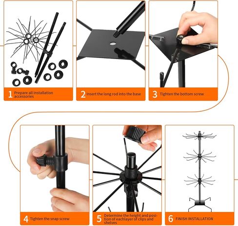 رف عرض دوار من 3 طبقات من باهفورام، حامل عرض للبيع بالتجزئة، رف عرض معدني دوار للمجوهرات وحلقات المفاتيح والقبعات والالعاب، دوار متحرك، ارتفاع قابل للتعديل، اسود، عبوة من قطعتين in Kuwait