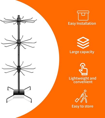 رف عرض دوار من 3 طبقات من باهفورام، حامل عرض للبيع بالتجزئة، رف عرض معدني دوار للمجوهرات وحلقات المفاتيح والقبعات والالعاب، دوار متحرك، ارتفاع قابل للتعديل، اسود، عبوة من قطعتين in Kuwait