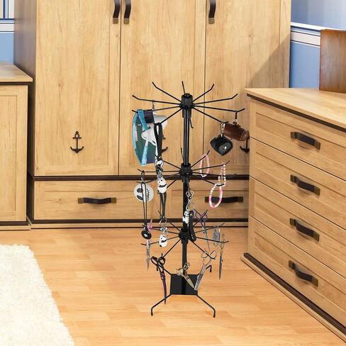 رف عرض دوار من 3 طبقات من باهفورام، حامل عرض للبيع بالتجزئة، رف عرض معدني دوار للمجوهرات وحلقات المفاتيح والقبعات والالعاب، دوار متحرك، ارتفاع قابل للتعديل، اسود، عبوة من قطعتين in Kuwait