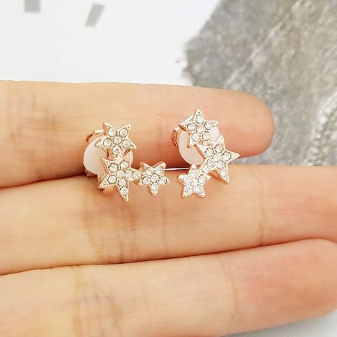 SELOVO Rhinestone Star Clip on Stud Earrings Crystal Rose Gold Tone in Saudi Arabia