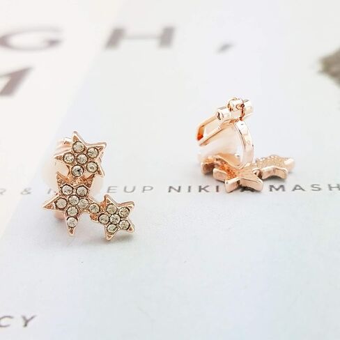 SELOVO Rhinestone Star Clip on Stud Earrings Crystal Rose Gold Tone in Saudi Arabia