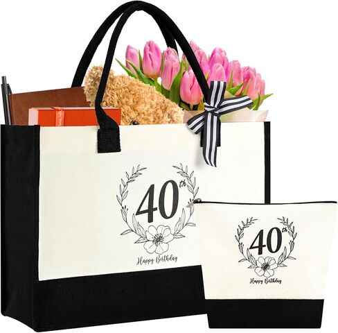 IWOLOMI 40th Birthday Bag, 40th Birthday Gifts for Women Canvas Tote Bag, 40th Birthday Gifts Cosmetic Bags for Women, Mom, Wife, Sister, Friends 40th Birthday Gifts in Kuwait