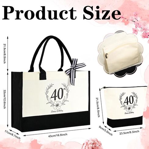IWOLOMI 40th Birthday Bag, 40th Birthday Gifts for Women Canvas Tote Bag, 40th Birthday Gifts Cosmetic Bags for Women, Mom, Wife, Sister, Friends 40th Birthday Gifts in Kuwait