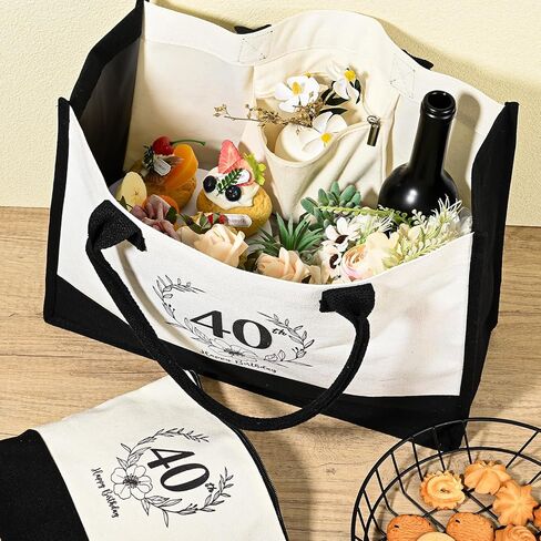 IWOLOMI 40th Birthday Bag, 40th Birthday Gifts for Women Canvas Tote Bag, 40th Birthday Gifts Cosmetic Bags for Women, Mom, Wife, Sister, Friends 40th Birthday Gifts in Kuwait