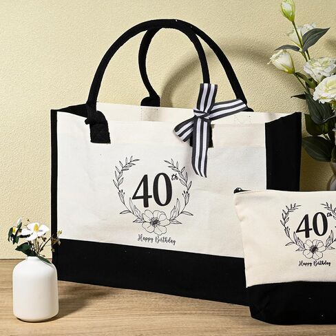 IWOLOMI 40th Birthday Bag, 40th Birthday Gifts for Women Canvas Tote Bag, 40th Birthday Gifts Cosmetic Bags for Women, Mom, Wife, Sister, Friends 40th Birthday Gifts in Kuwait