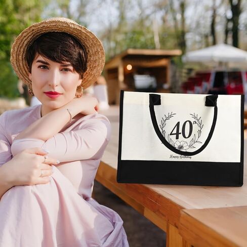 IWOLOMI 40th Birthday Bag, 40th Birthday Gifts for Women Canvas Tote Bag, 40th Birthday Gifts Cosmetic Bags for Women, Mom, Wife, Sister, Friends 40th Birthday Gifts in Kuwait