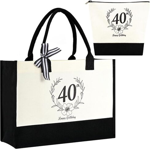 IWOLOMI 40th Birthday Bag, 40th Birthday Gifts for Women Canvas Tote Bag, 40th Birthday Gifts Cosmetic Bags for Women, Mom, Wife, Sister, Friends 40th Birthday Gifts in Kuwait