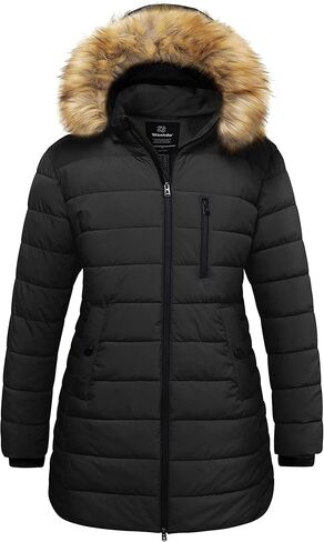 wantdo Women's Plus Size Winter Jacket Warm Long Puffer Coat Quilted Parka Jacket with Removable Fur Hood in Saudi Arabia